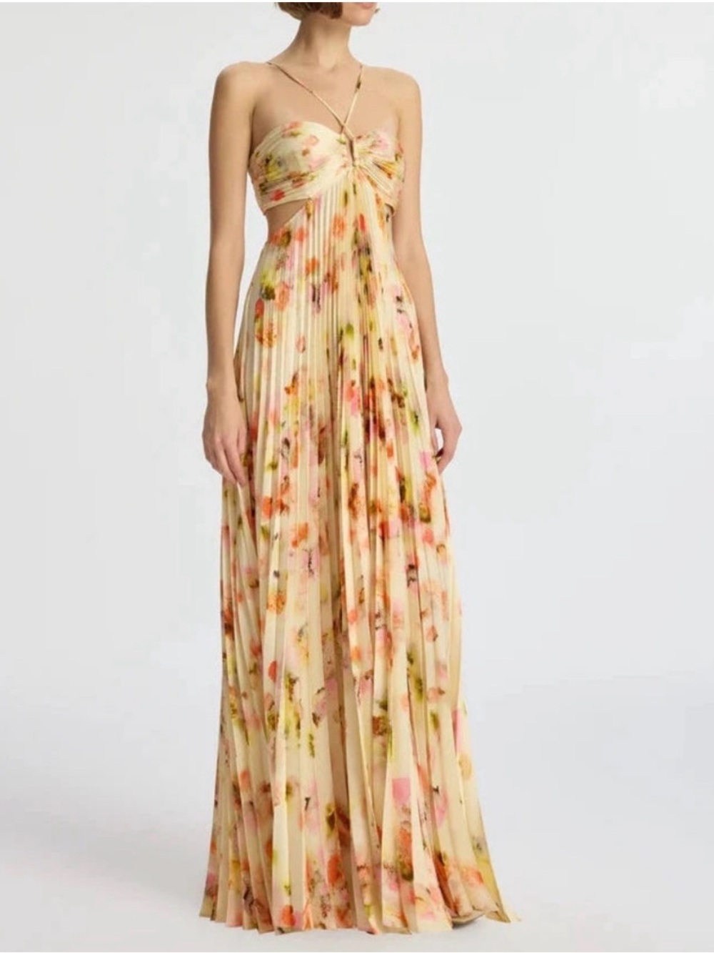 A.L.C.  Moira Dress
Cream Floral Pleated Spaghetti-Strap Maxi Dress